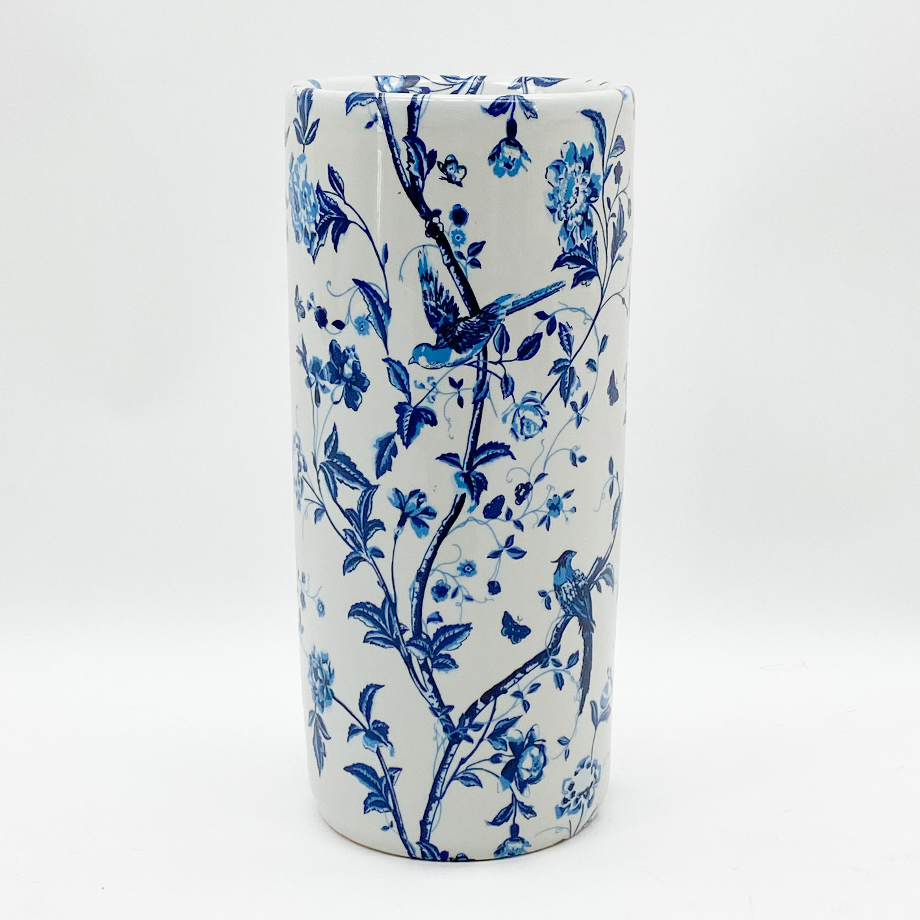 Classic Umbrella Stand Ceramic Round Tall Blue And White Pattern Design