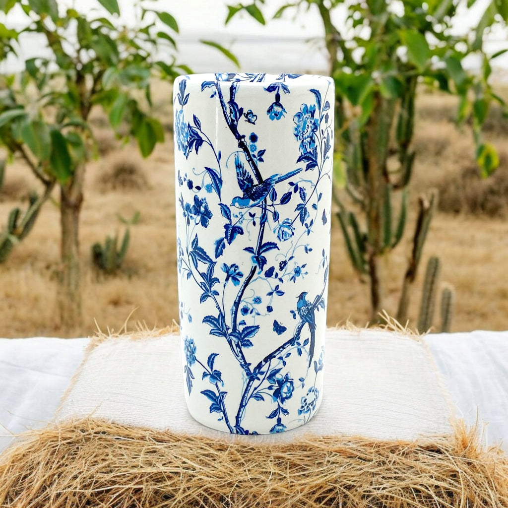 Classic Umbrella Stand Ceramic Round Tall Blue And White Pattern Design