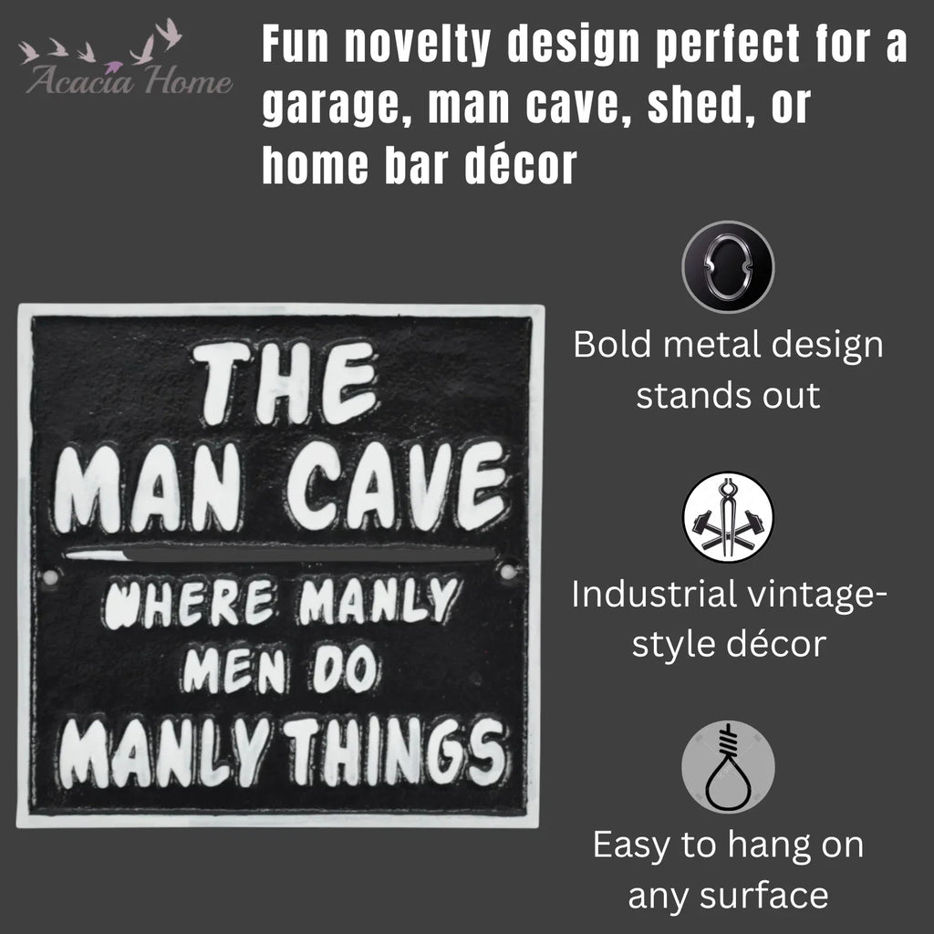 Man Cave Cast Iron Aluminium Sign Square Plaque Wall Door Gate 20cm