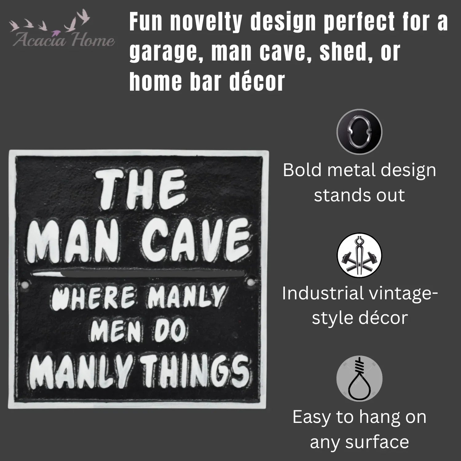 Man Cave Cast Iron Aluminium Sign Square Plaque Wall Door Gate 20cm