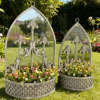 Set 2 Rusty Metal Wall Mirror Planter Plant Holder Vintage Style 62cm 52cm