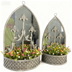 Set 2 Rusty Metal Wall Mirror Planter Plant Holder Vintage Style 62cm 52cm