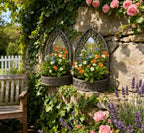 Set 2 Rusty Metal Wall Mirror Planter Plant Holder Vintage Style 70cm 62cm