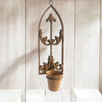 Arched Garden Wall Mirror with Planter Flower Pot Rusty Metal Rustic Outdoor Use