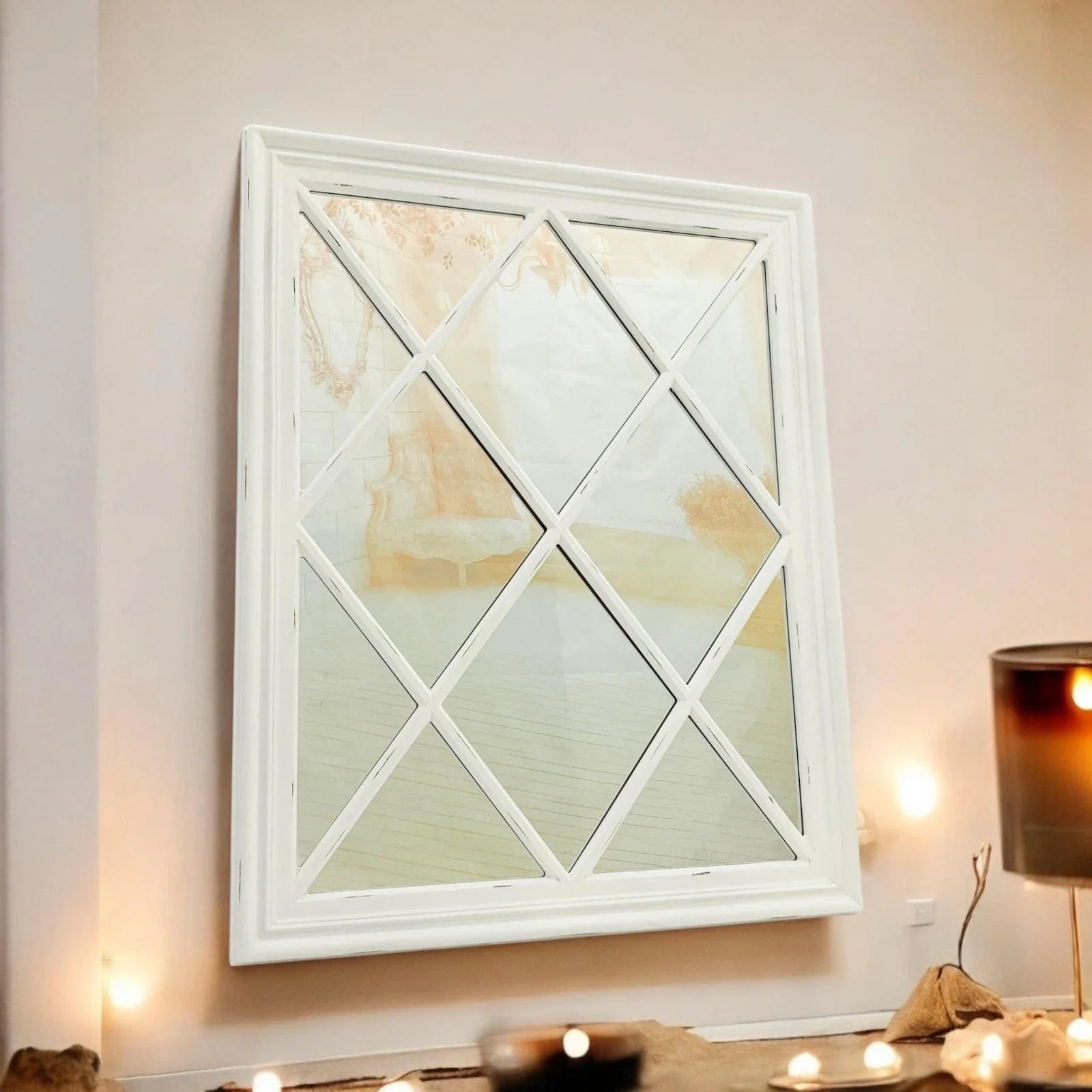 Large Mirror Square Wall Glass Classic White 100 x 80CM