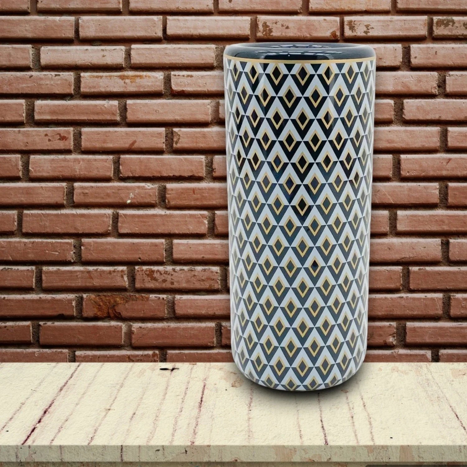 Ceramic Umbrella Stand Contemporary Print Design Round Office Home Decor Classic