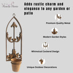 Arched Garden Wall Mirror with Planter Flower Pot Rusty Metal Rustic Outdoor Use