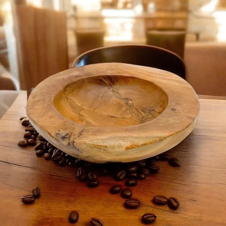 Teak Root Bowl 30cm | Handcrafted Rustic Wooden Fruit Bowl | Antique Natural Wood Home Decor | Kitchen Centrepiece Gift