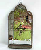 Rusty Grey Patina Metal Wall Mirror Bird Cage Vintage Birdcage Style 73cm