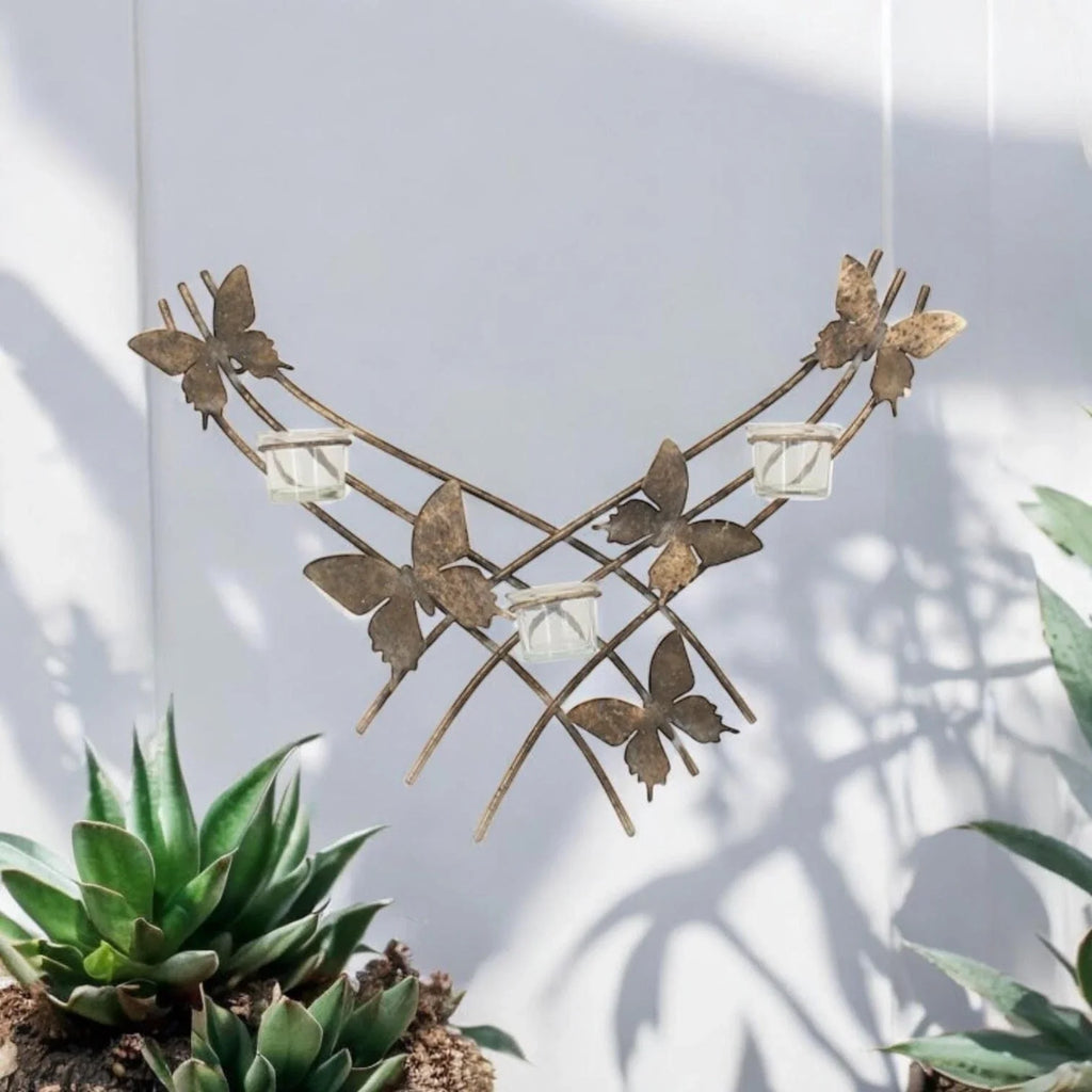 Butterfly Candle Holder Gold Wall Mounted Metal Home Art Deco Gift 55cm