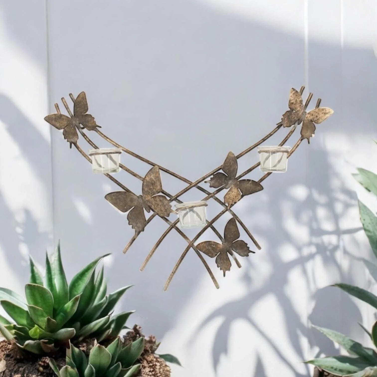 Butterfly Candle Holder Gold Wall Mounted Metal Home Art Deco Gift 55cm