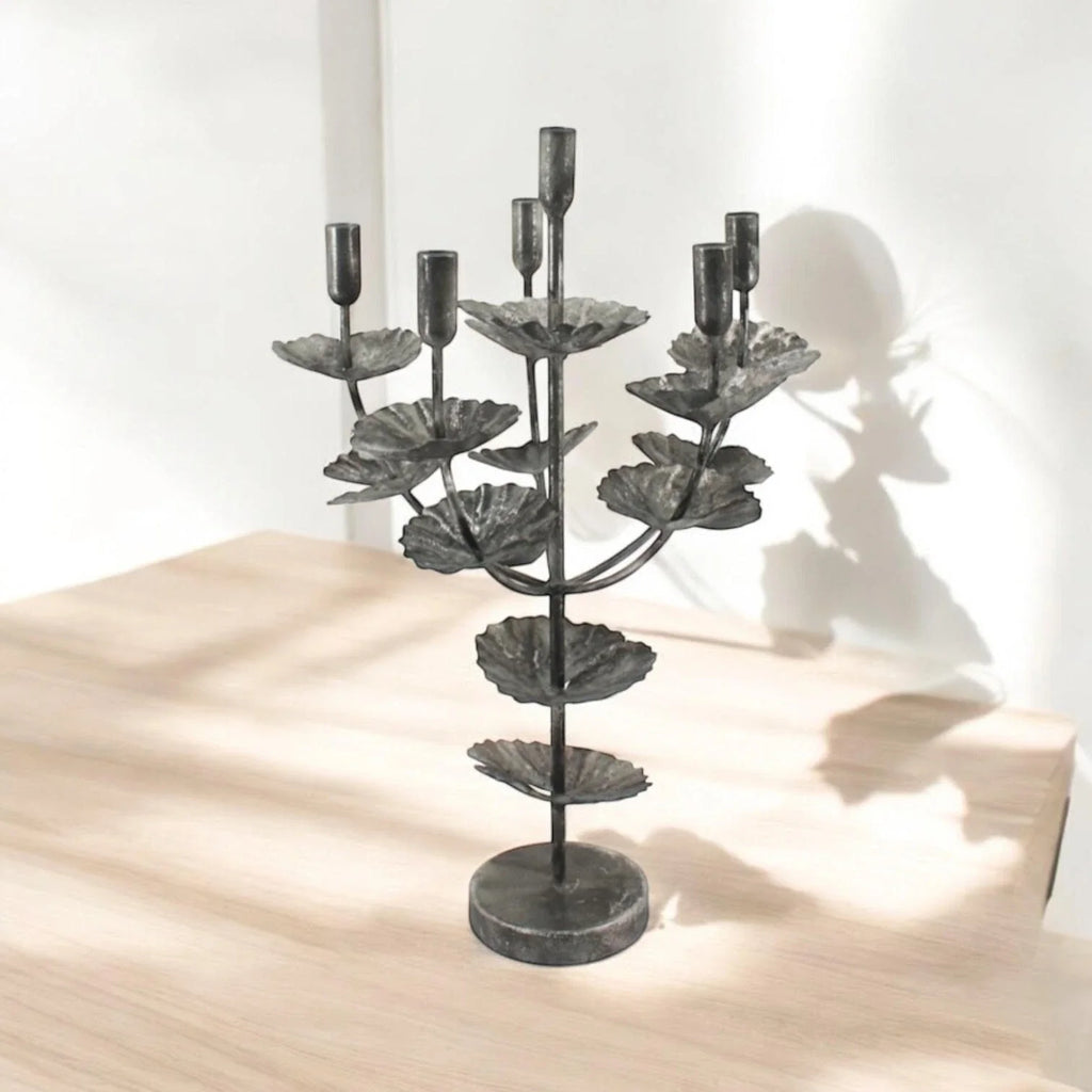 Flower Shaped Candelabra Candle Holder Silver Metal Home Art Deco Gift 57cm
