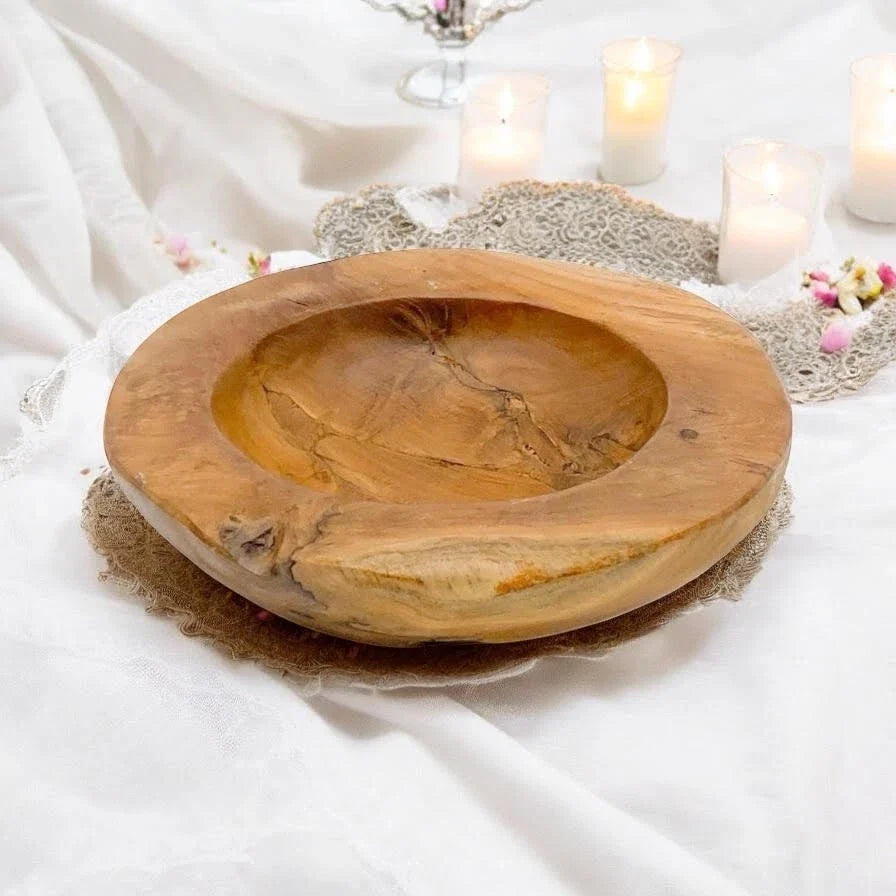 Teak Root Bowl 30cm | Handcrafted Rustic Wooden Fruit Bowl | Antique Natural Wood Home Decor | Kitchen Centrepiece Gift