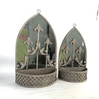 Set 2 Rusty Metal Wall Mirror Planter Plant Holder Vintage Style 62cm 52cm