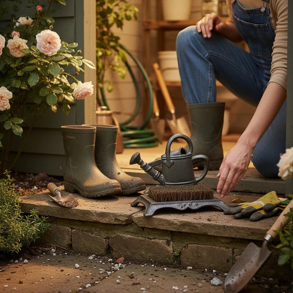 Cast Iron Watering Can Boot Brush Shoe Scraper Heavy Duty Muddy Shoes Wellies