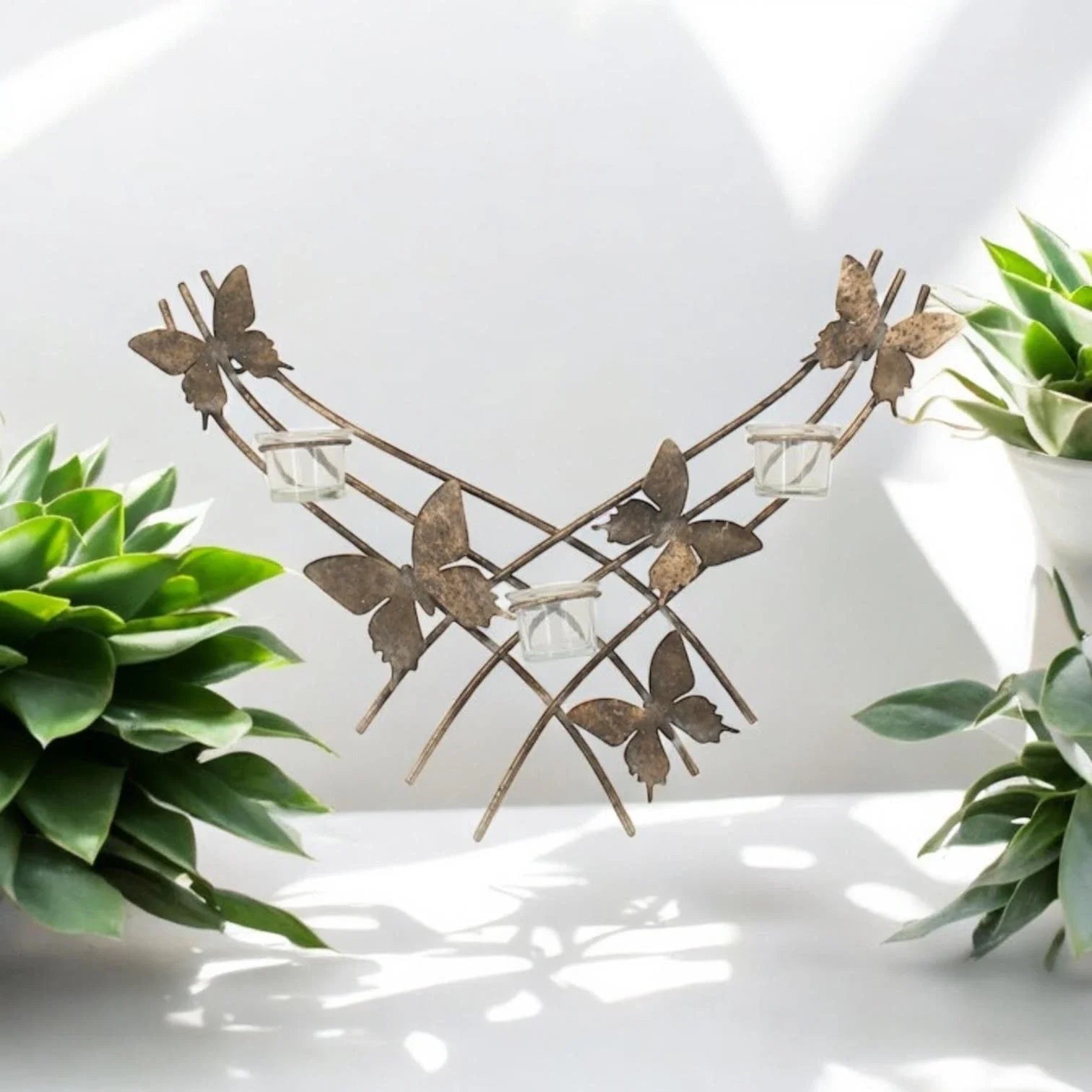 Butterfly Candle Holder Gold Wall Mounted Metal Home Art Deco Gift 55cm