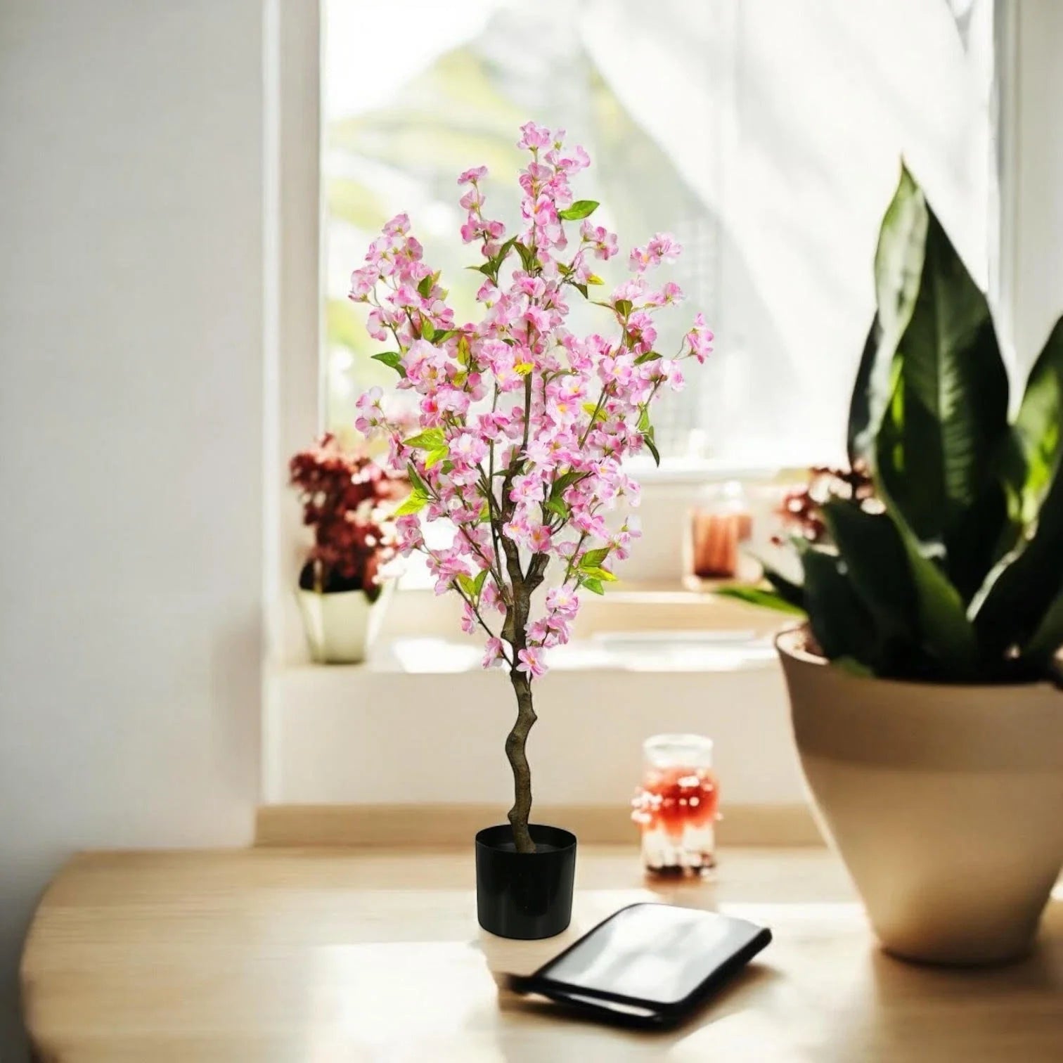 Pink Cherry Tree 120cm Large Artificial Fake Tropical Plant Pot Indoor Outdoor