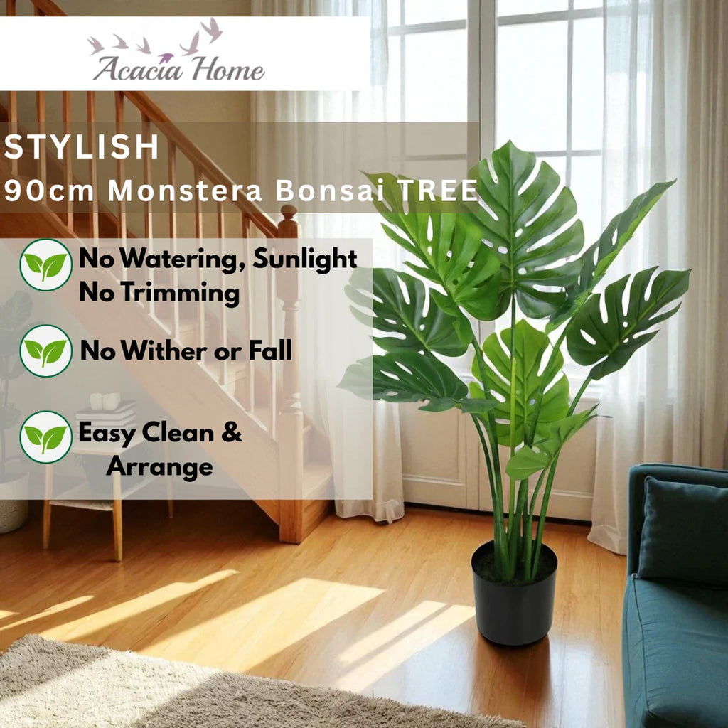 Monstera Bonsai Tree 90cm Large Artificial Fake Tropical Plant Indoor Outdoor