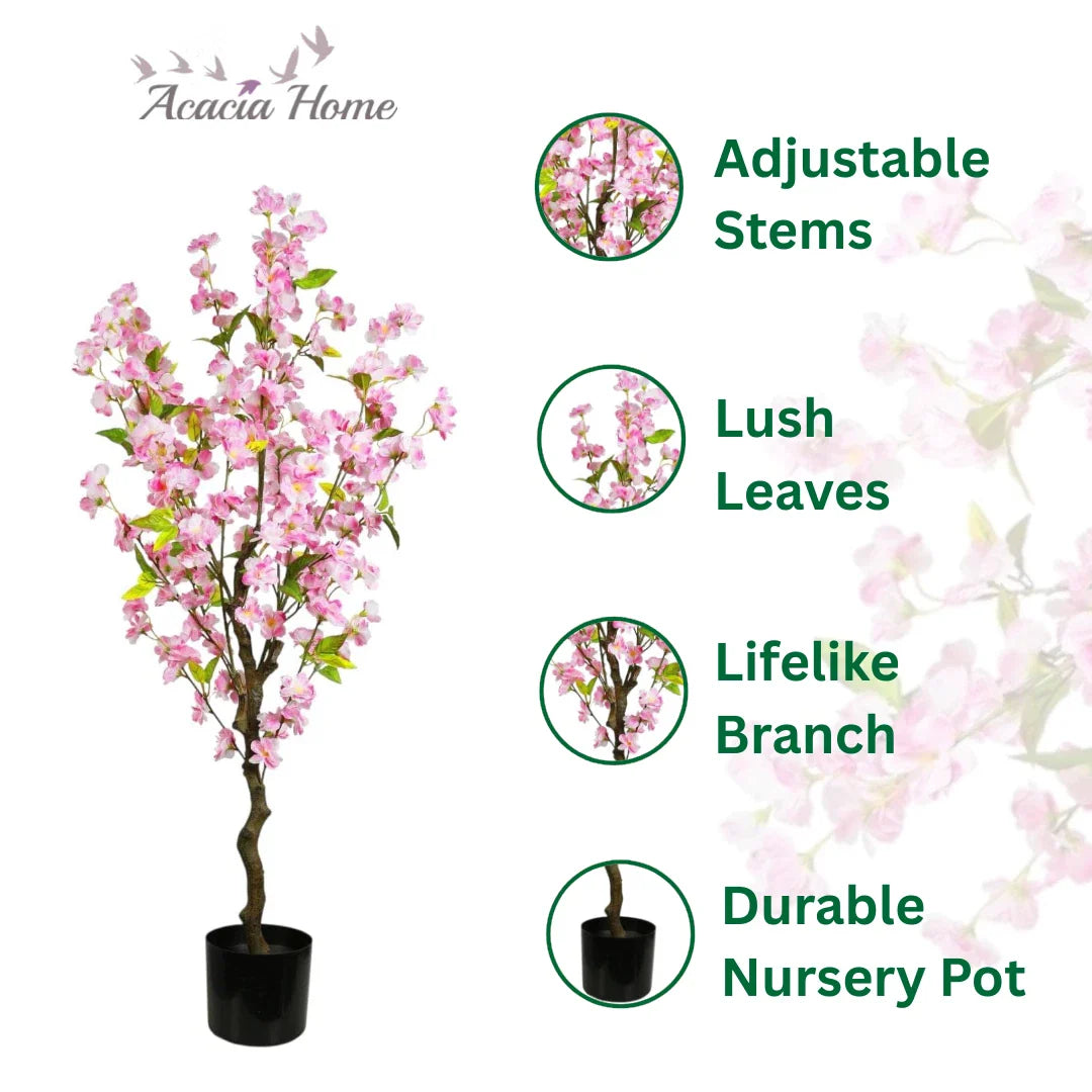 Pink Cherry Tree 120cm Large Artificial Fake Tropical Plant Pot Indoor Outdoor