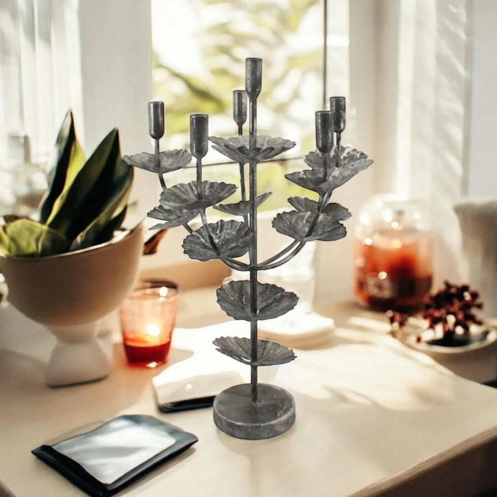 Flower Shaped Candelabra Candle Holder Silver Metal Home Art Deco Gift 57cm
