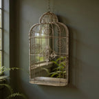 Rusty Grey Patina Metal Wall Mirror Bird Cage Vintage Birdcage Style 73cm