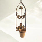 Arched Garden Wall Mirror with Planter Flower Pot Rusty Metal Rustic Outdoor Use
