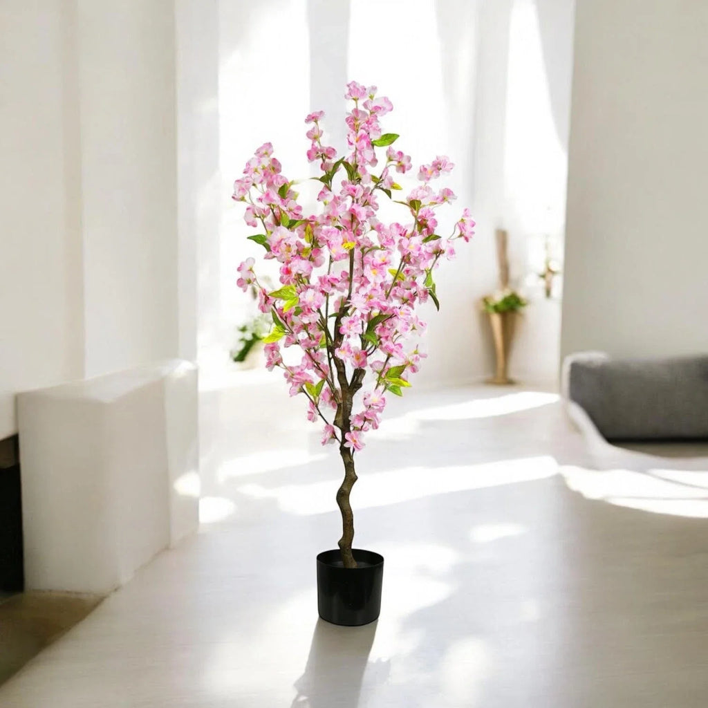 Pink Cherry Tree 120cm Large Artificial Fake Tropical Plant Pot Indoor Outdoor