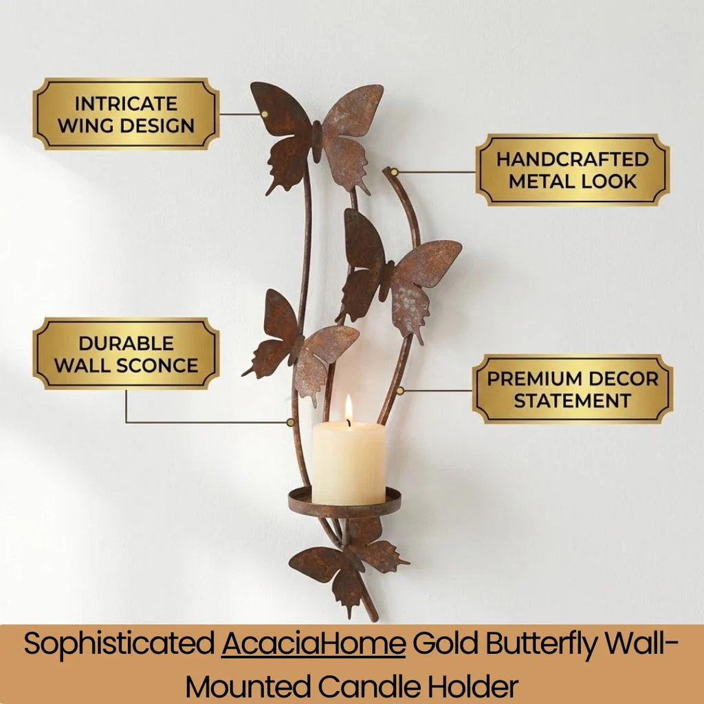 Butterfly Candle Holder Gold Wall Mounted Metal Home Art Deco Gift 45cm