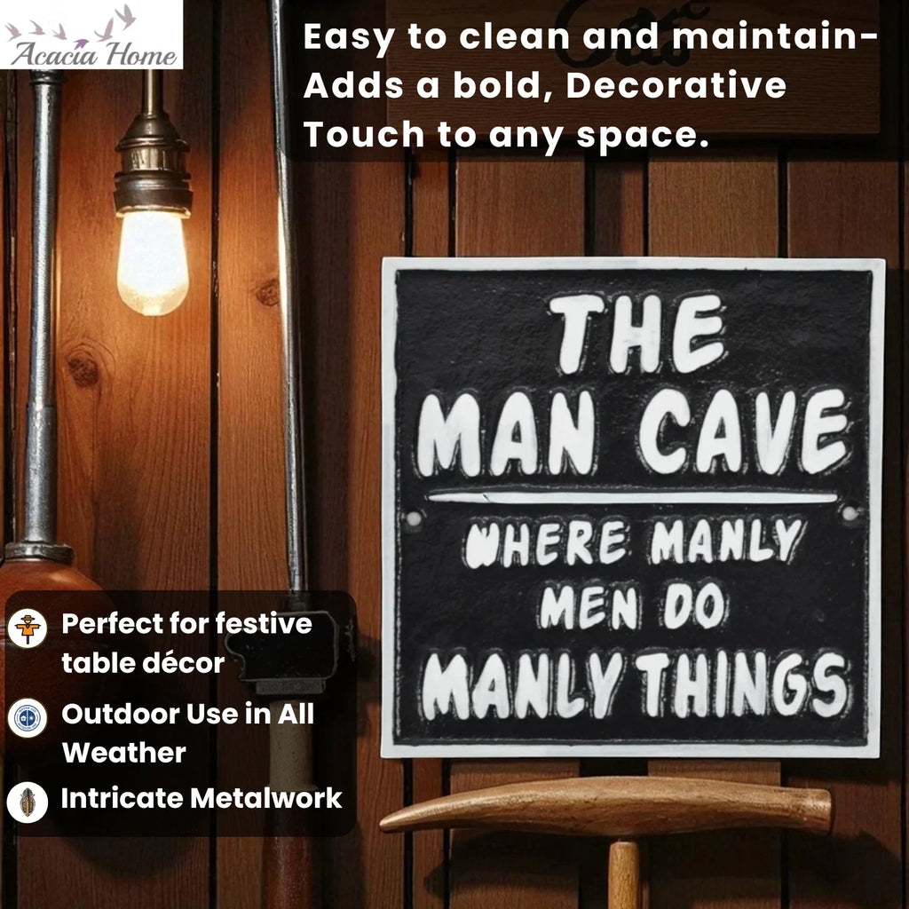 Man Cave Cast Iron Aluminium Sign Square Plaque Wall Door Gate 20cm