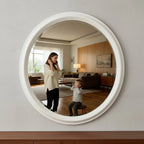 Large Round White Mirror Modern Decor Thick Abstract Art Frame Wall 90cm x 90cm