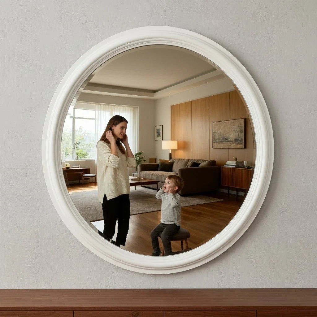 Large Round White Mirror Modern Decor Thick Abstract Art Frame Wall 90cm x 90cm