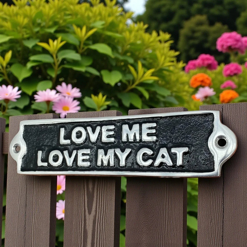 Love My Cat Aluminium Cast Iron Door Sign Humorous Gift Wall Decor Sign 20cm
