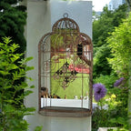 Rusty Grey Patina Metal Wall Mirror Bird Cage Vintage Birdcage Style 73cm