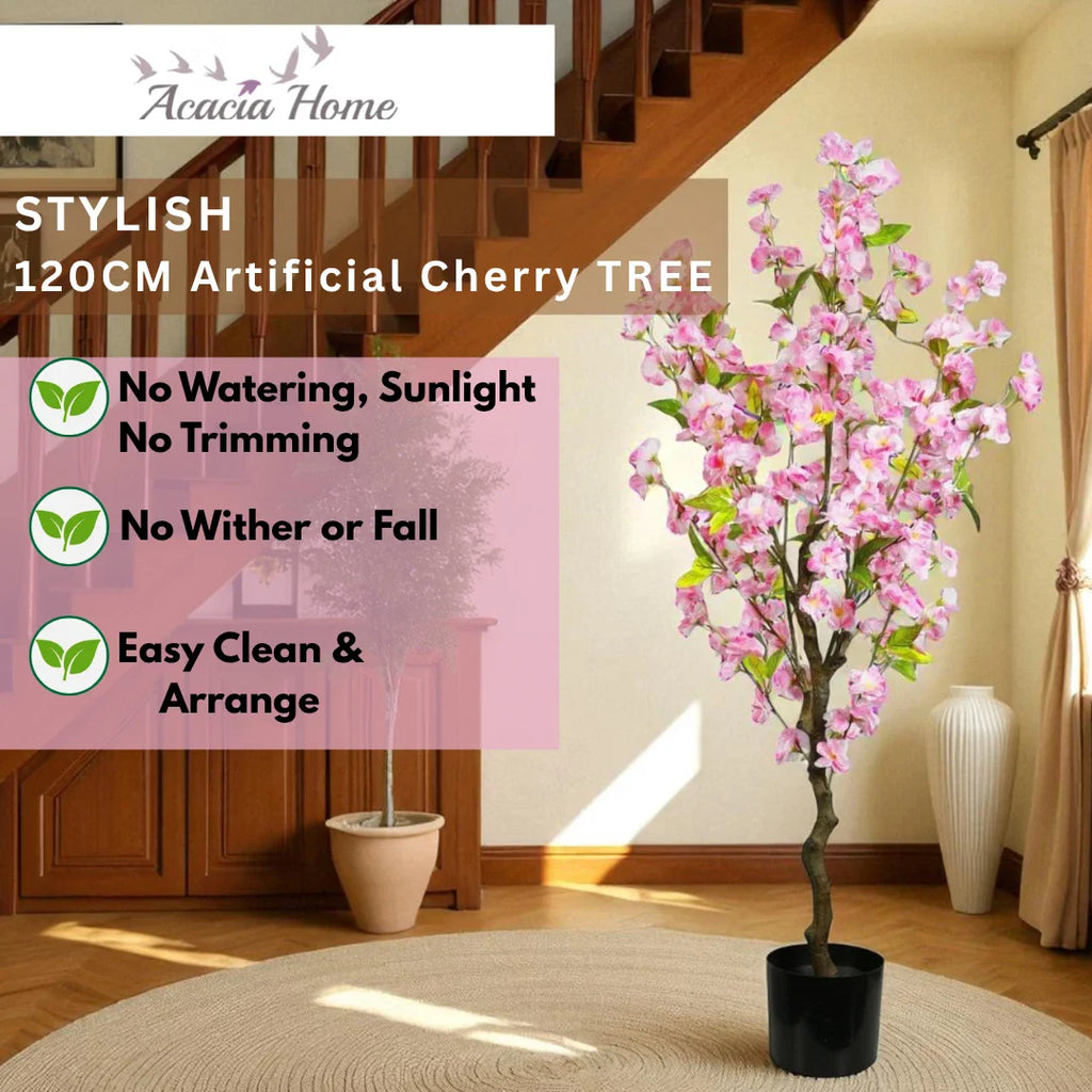 Pink Cherry Tree 120cm Large Artificial Fake Tropical Plant Pot Indoor Outdoor