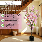 Pink Cherry Tree 120cm Large Artificial Fake Tropical Plant Pot Indoor Outdoor