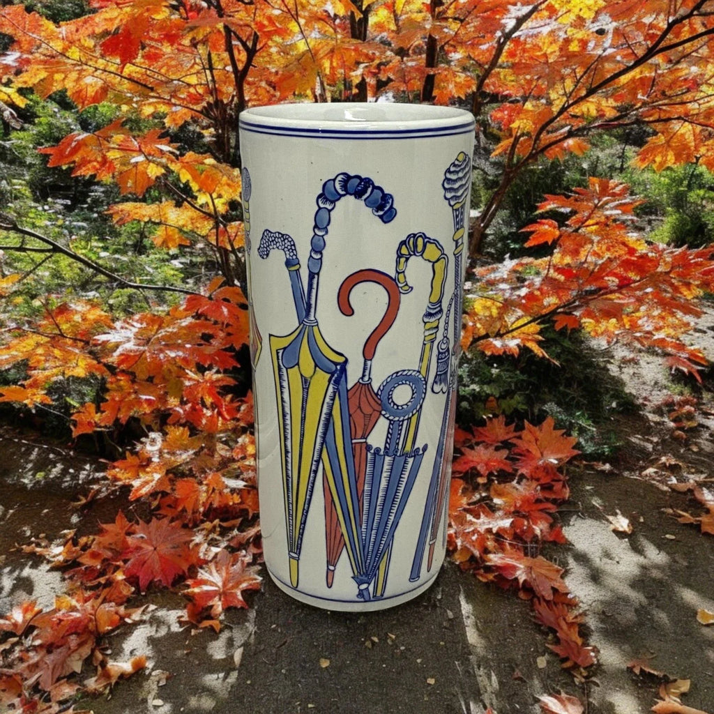 Multi Colour White Umbrella stand Ceramic Round -A Sophisticated Touch for Home