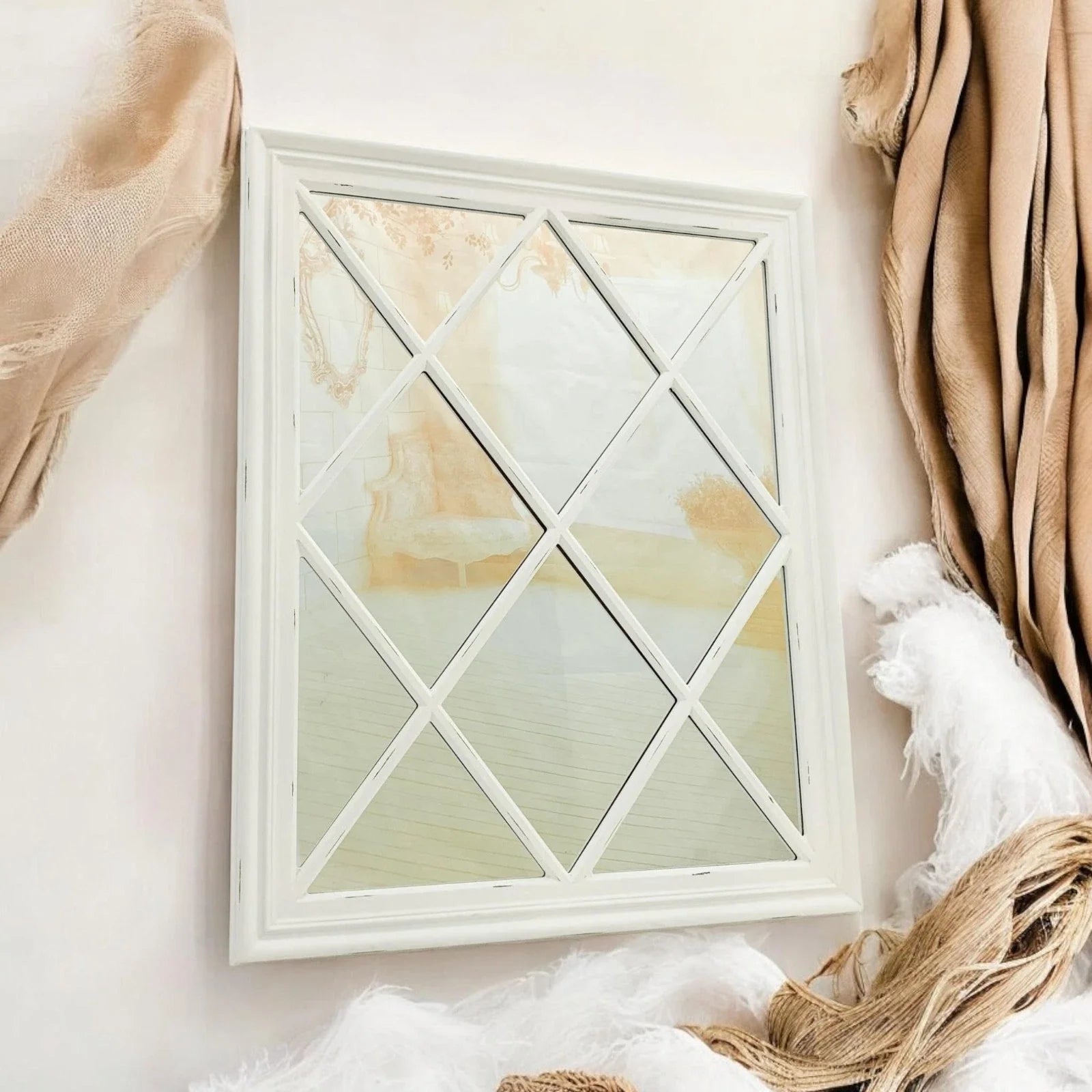 Large Mirror Square Wall Glass Classic White 100 x 80CM