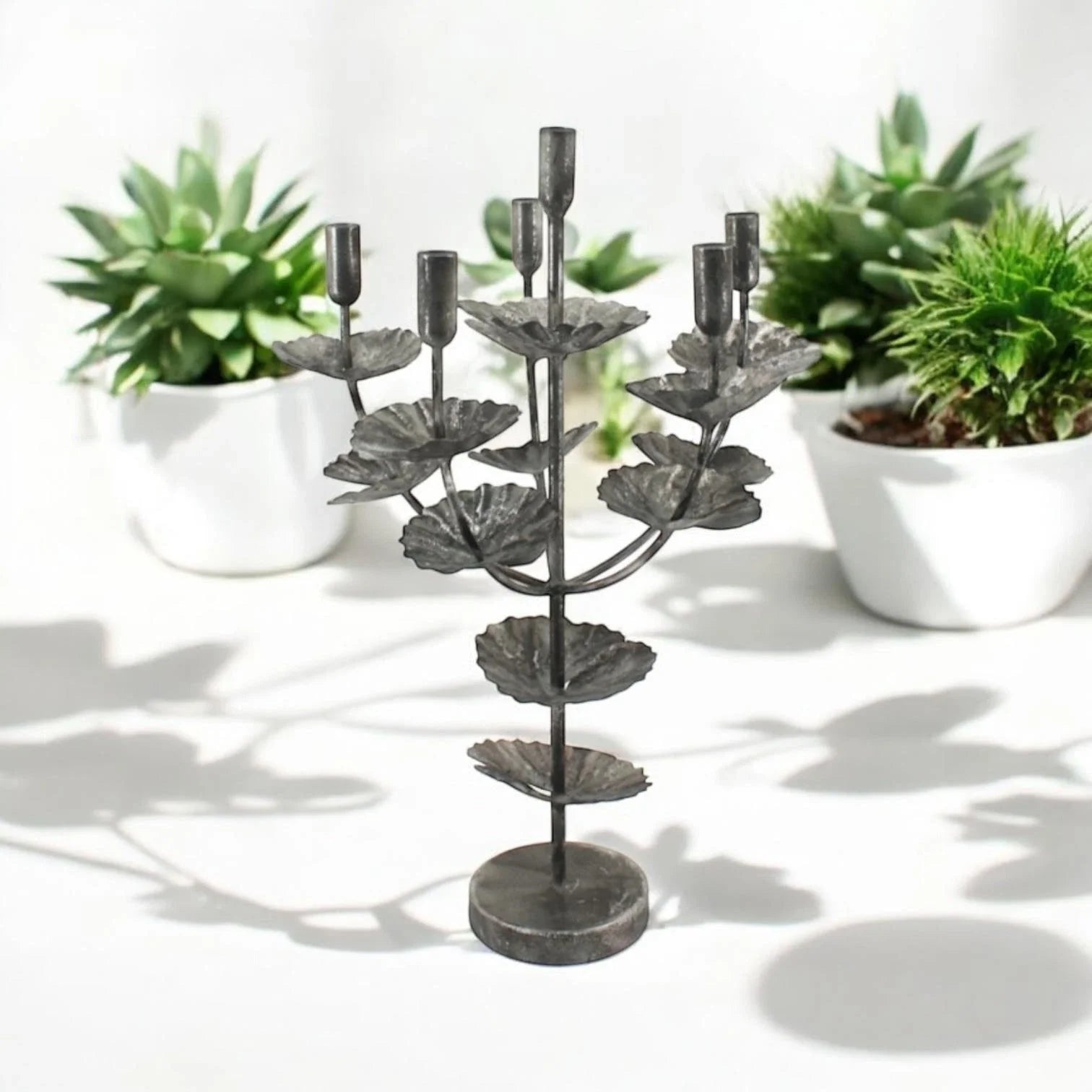 Flower Shaped Candelabra Candle Holder Silver Metal Home Art Deco Gift 57cm