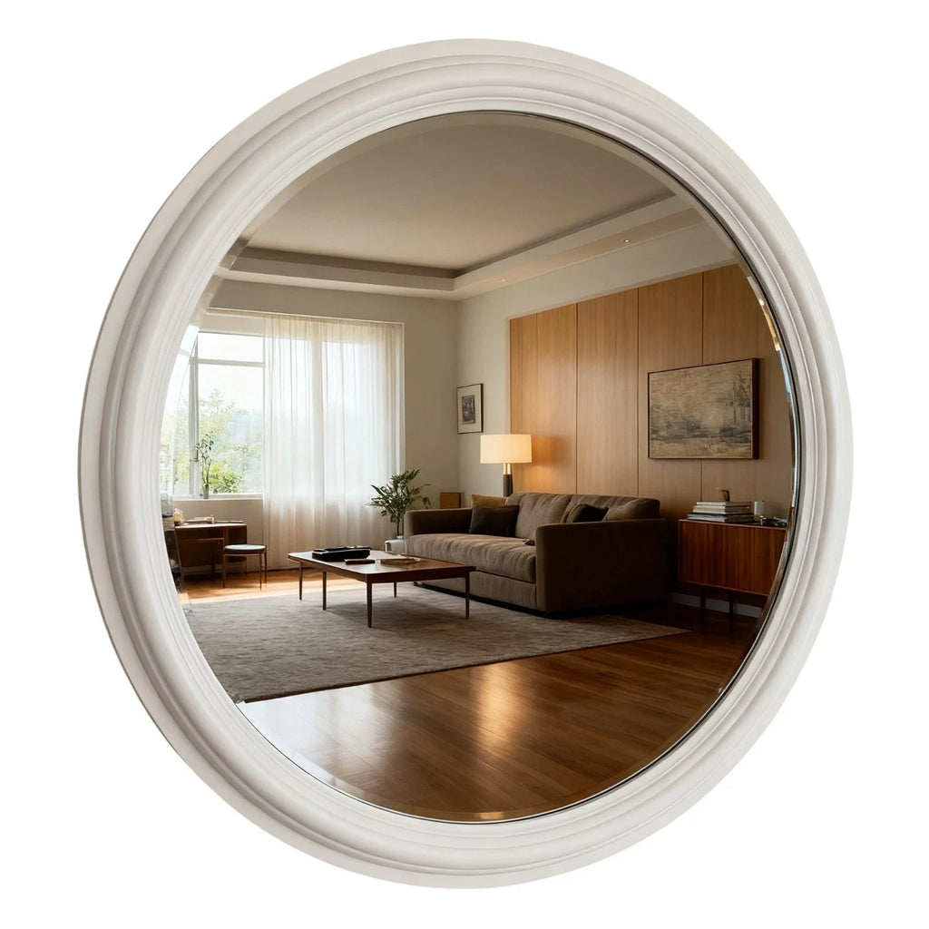 Large Round White Mirror Modern Decor Thick Abstract Art Frame Wall 90cm x 90cm