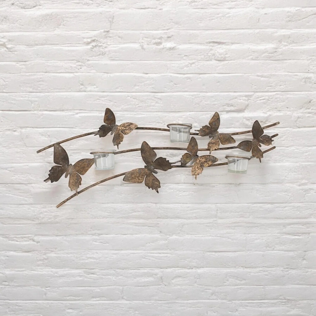 Butterfly Candle Holder Gold Wall Mounted Metal Home Art Deco Gift 67cm