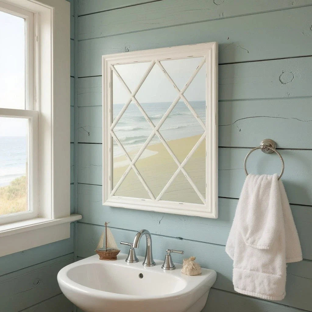 Large Mirror Square Wall Glass Classic White 100 x 80CM