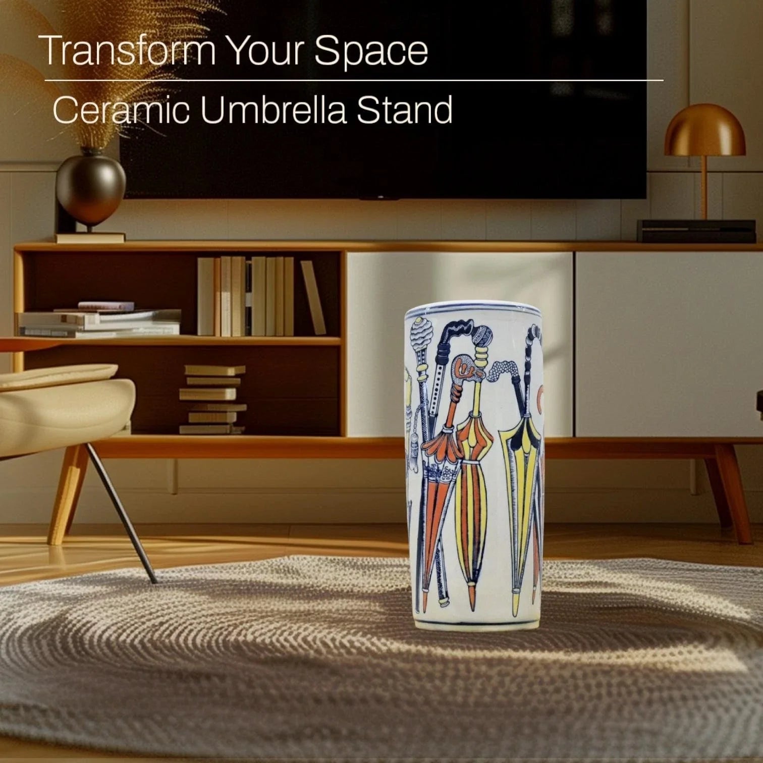 Multi Colour White Umbrella stand Ceramic Round -A Sophisticated Touch for Home