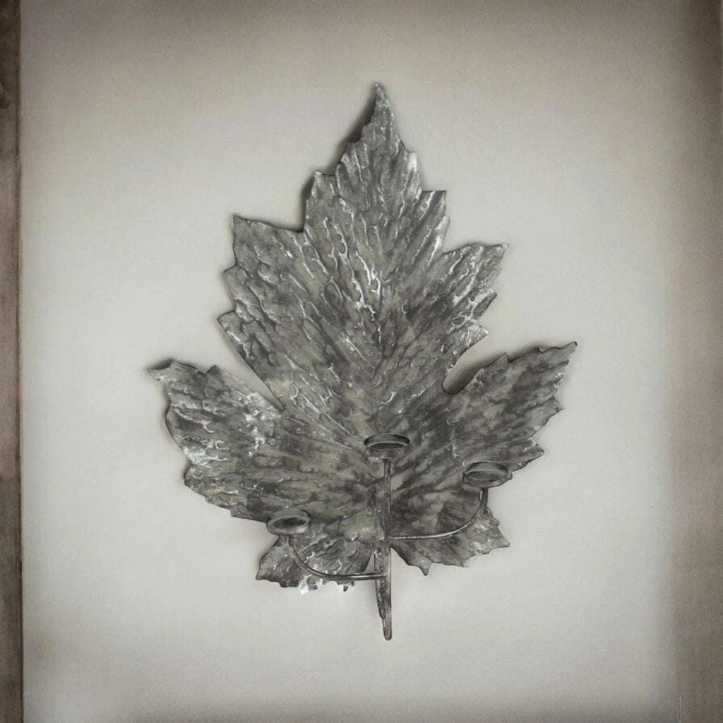 Leaf Design Candle Holder Silver Wall Mounted Metal Home Art Deco Gift 66cm