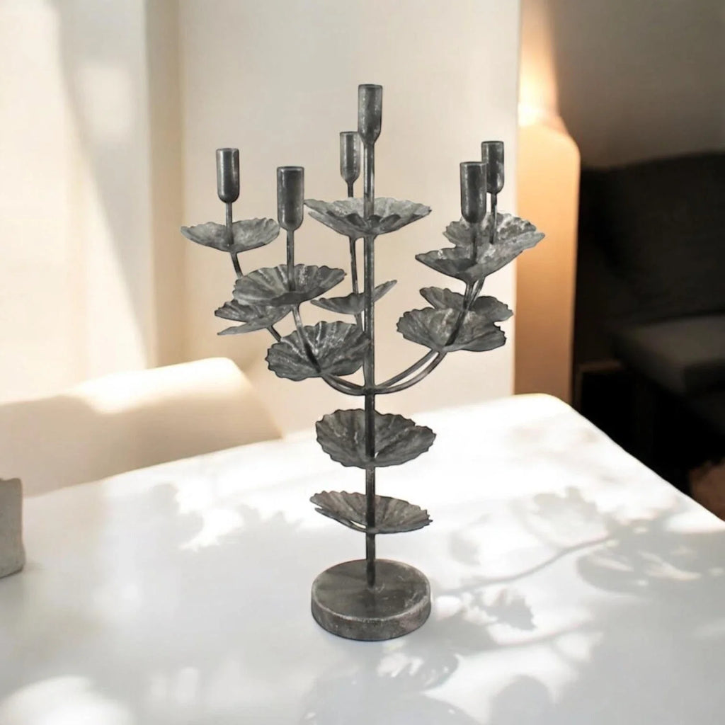 Flower Shaped Candelabra Candle Holder Silver Metal Home Art Deco Gift 57cm