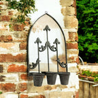 Rusty Metal Wall Mirror With Triple Planter Plant Pots Holder Vintage Style 70cm