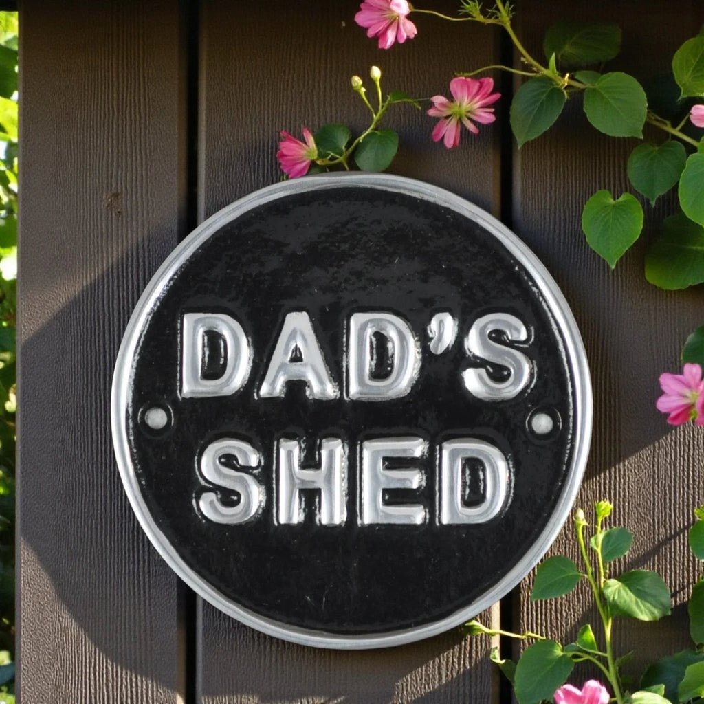 Dads Shed Aluminium Sign Round Plaque Wall Door Gate 12cm