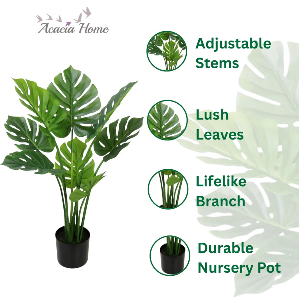 Monstera Bonsai Tree 90cm Large Artificial Fake Tropical Plant Indoor Outdoor