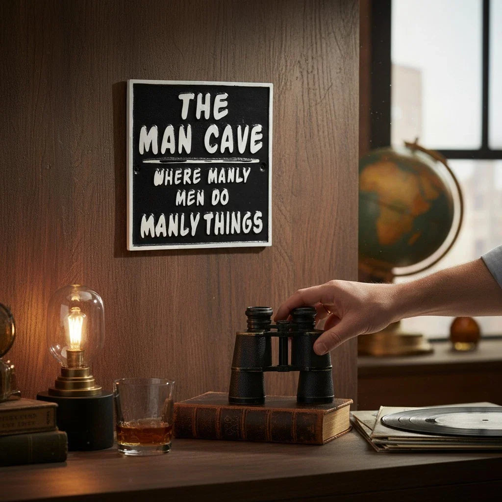 Man Cave Cast Iron Aluminium Sign Square Plaque Wall Door Gate 20cm