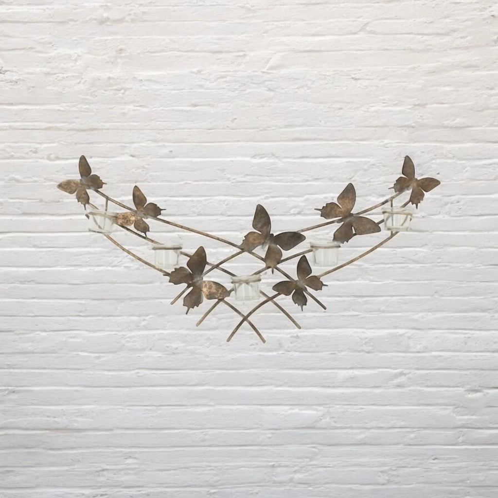 Butterfly Candle Holder Gold Wall Mounted Metal Home Art Deco Gift 79cm
